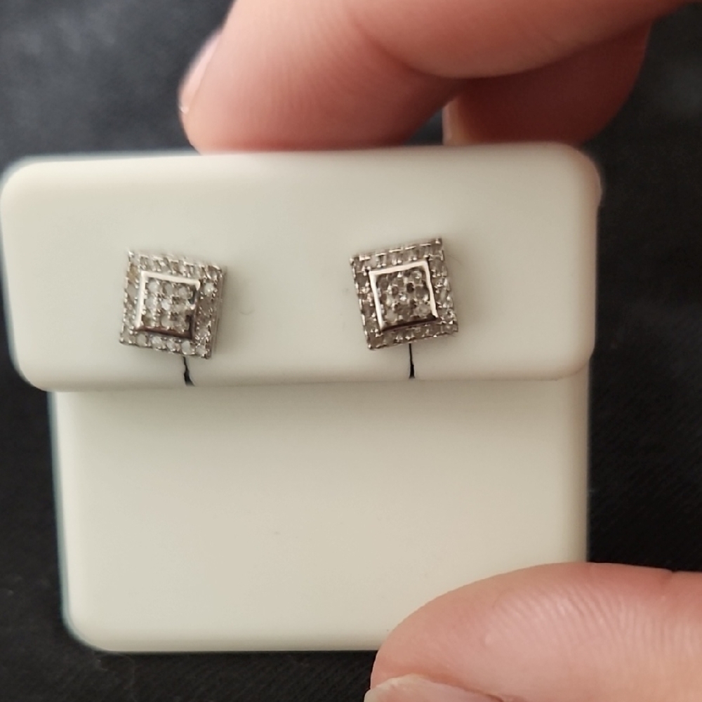 925 Sterling Silver Small Square Diamond Stud Earrings 0.23 CTW